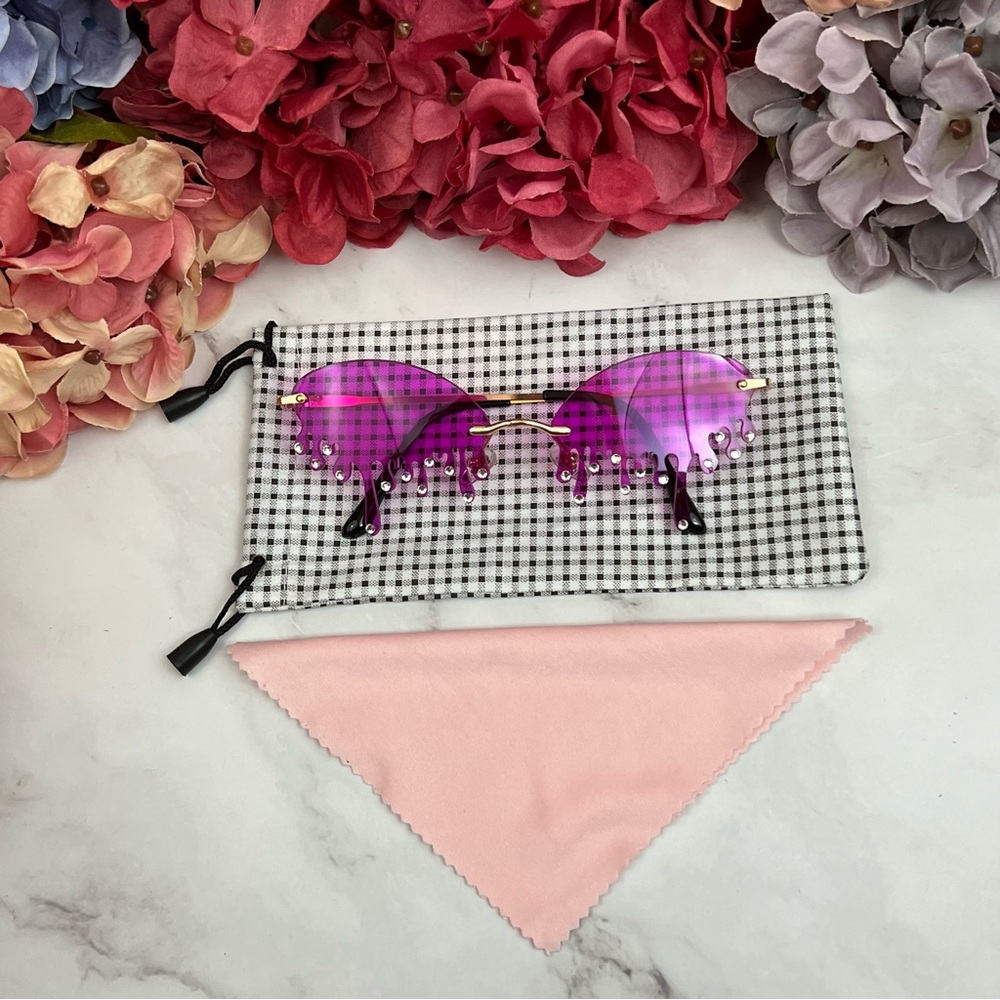 Steampunk Dripping Magenta Rimless Sunglasses with Crystals - Picture 5 of 16